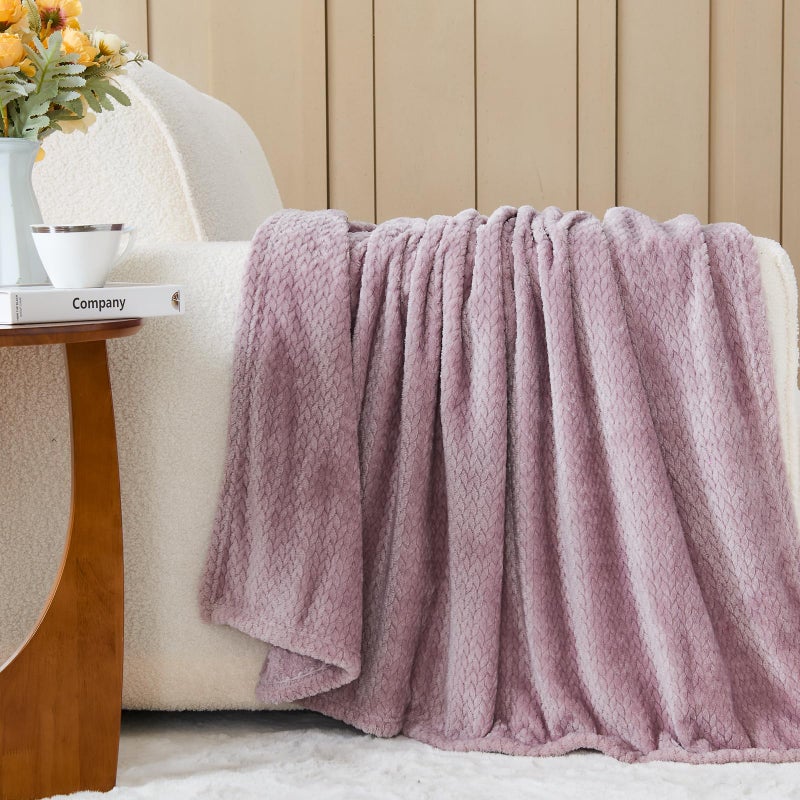 NEWCOSPLAY Super Soft Twin Blanket Light Purple Premium Silky Flannel Fleece Leaves Pattern Lightweight Bed Blanket All Season Use (Light Purple, Twin(60"x80")) - Image 3